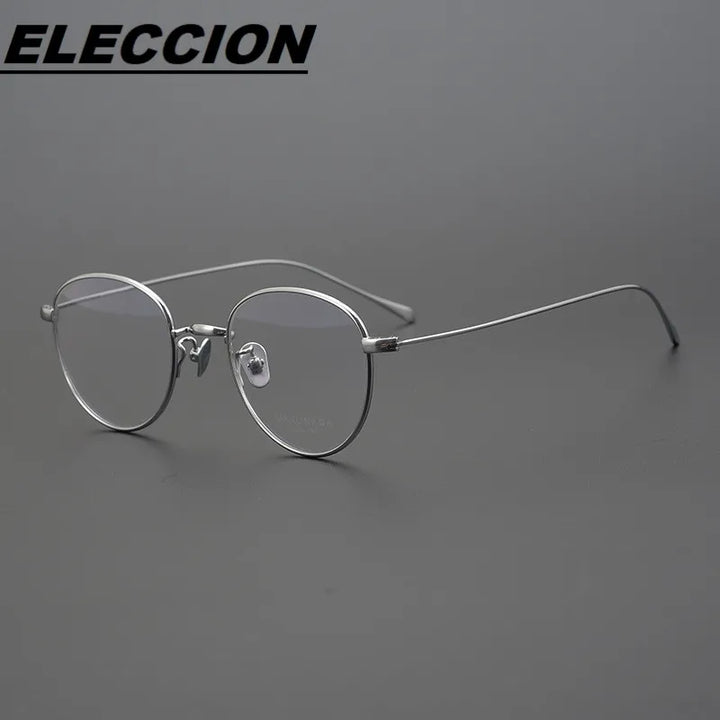 Eleccion Unisex Full Rim Round Oval Titanium Eyeglasses 41905 Full Rim Eleccion Silver