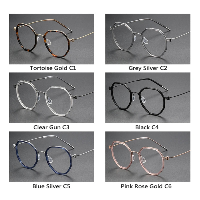 Oveliness Unisex Full Rim Flat Top Round Acetate Titanium Eyeglasses 80889 Full Rim Oveliness   