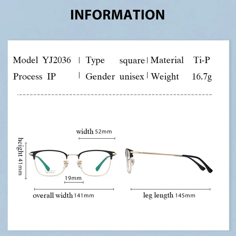 Hotochki Mens Full Rim Browline Square Titanium Eyeglasses Yj2036 Full Rim Hotochki   