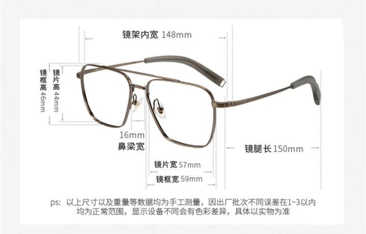 Black Mask Men's Full Rim Square Double Bridge Titanium Eyeglasses 365004