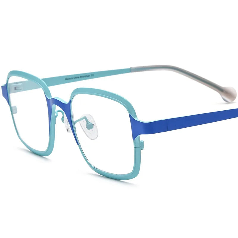 Hewei Unisex Full Rim Square Titanium Acetate Eyeglasses 185805 Full Rim Hewei blue  