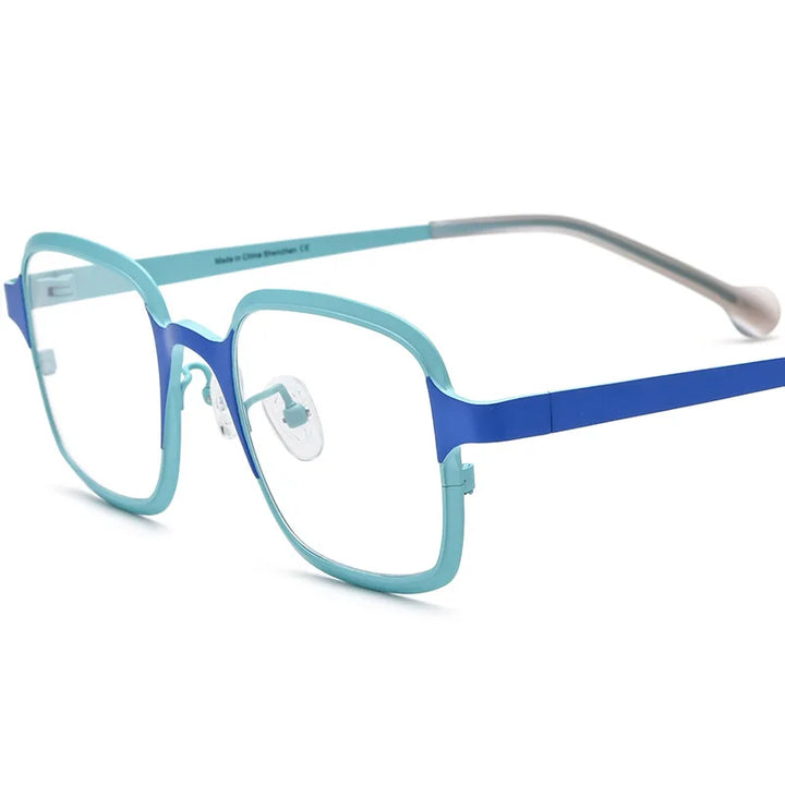 Hewei Unisex Full Rim Square Titanium Acetate Eyeglasses 185805 Full Rim Hewei blue  