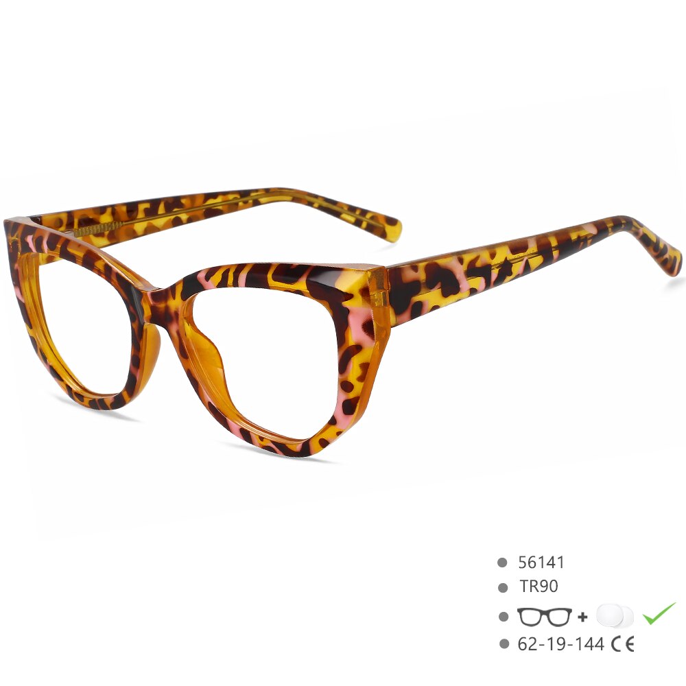 CCspace Women's Full Rim Square Cat Eye Tr 90 Titanium Eyeglasses 56141 Full Rim CCspace China Leopard 