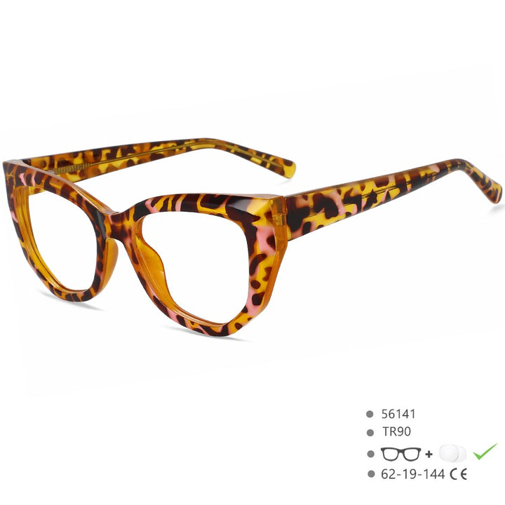 CCspace Women's Full Rim Square Cat Eye Tr 90 Titanium Eyeglasses 56141 Full Rim CCspace China Leopard 