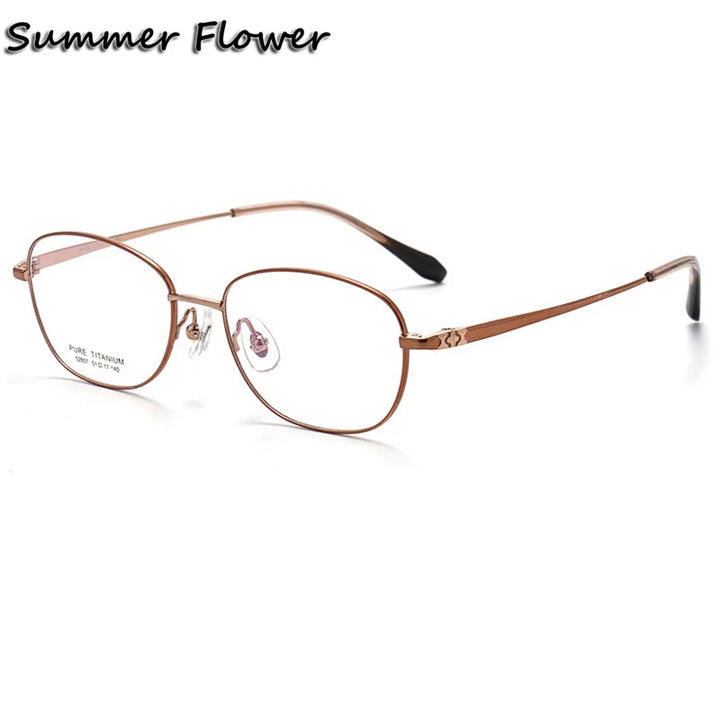 Summer Flower Women's Full Rim Oval Square Titanium Eyeglasses 852807 Full Rim Summer Flower Coffee-Rose Gold