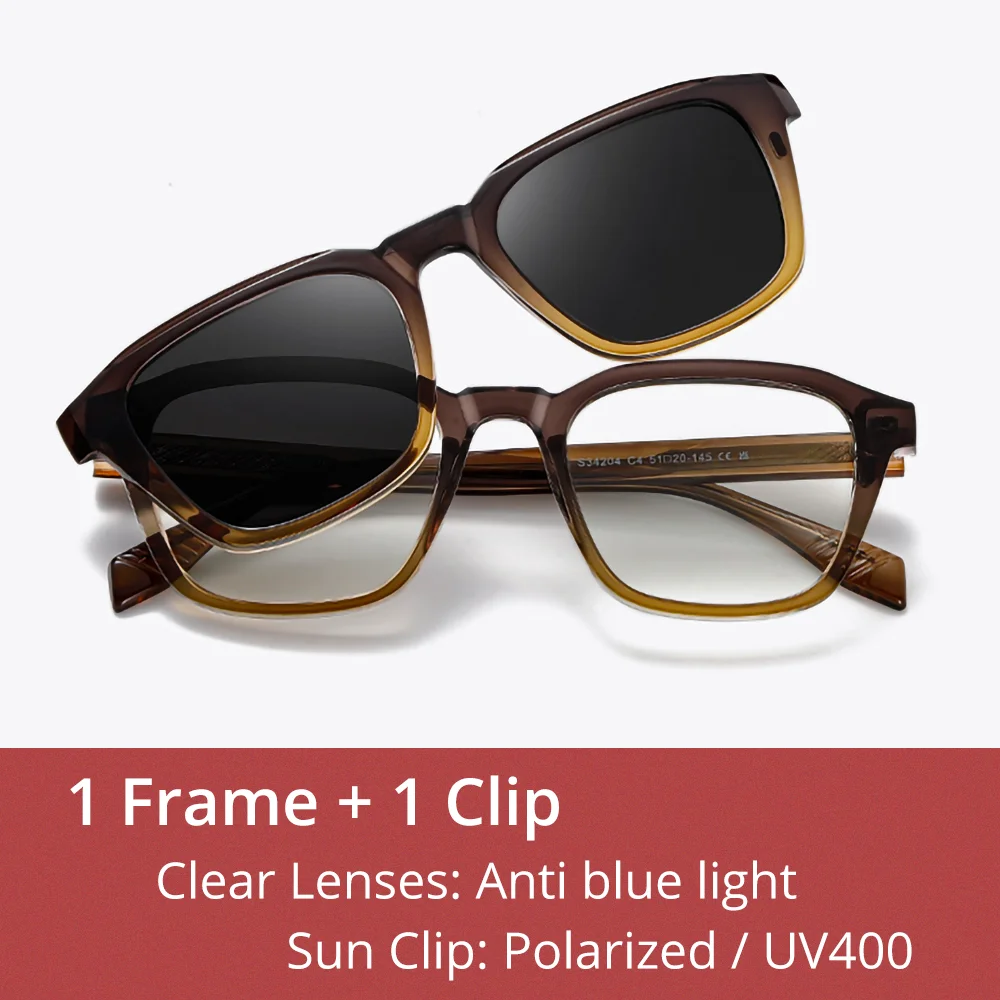 Ralferty Unisex Full Rim Square Tr 90 Alloy Eyeglasses Clip On Sunglasses 334204