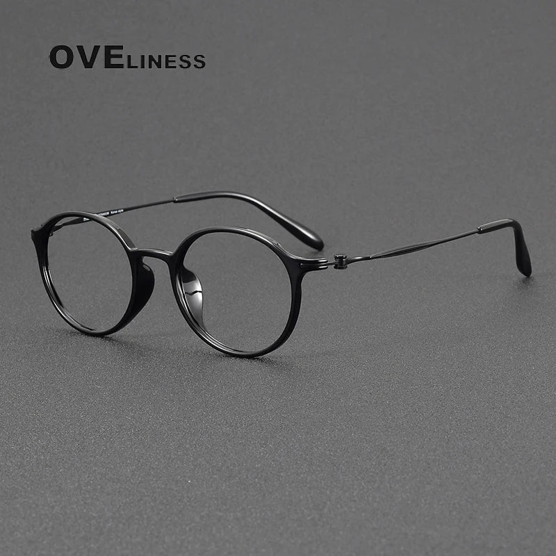 Oveliness Unisex Full Rim Round Acetate Titanium Eyeglasses 8667 Full Rim Oveliness black  