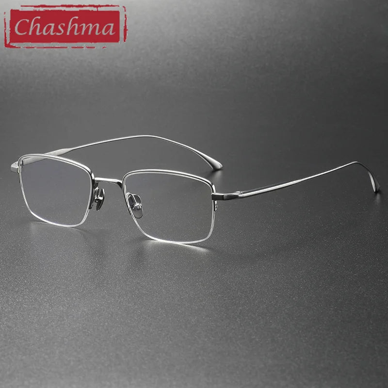 Chashma Ochki Women's Semi Rim Square Titanium Eyeglasses 13319 Semi Rim Chashma Ochki Silver  