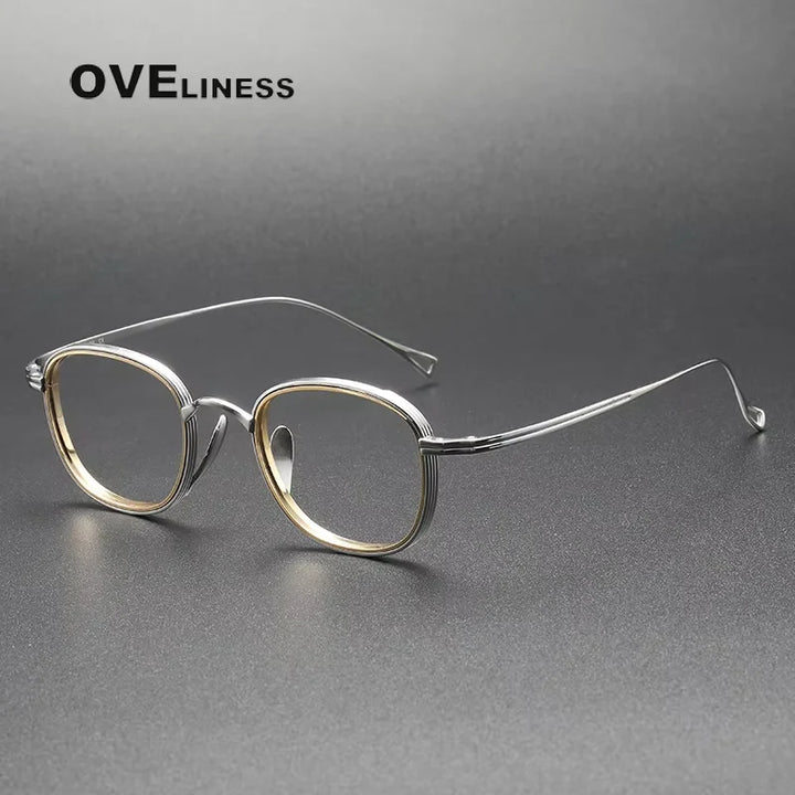 Oveliness Unisex Full Rim Square Titanium Acetate Eyeglasses 41221 Full Rim Oveliness silver gold  