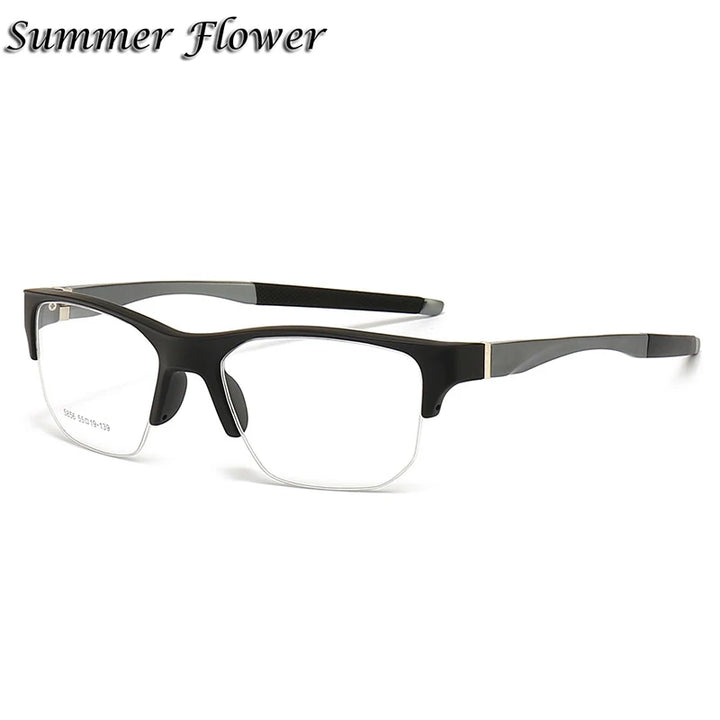 Summer Flower Men's Semi Rim Square Tr 90 Aluminum Sport Eyeglasses