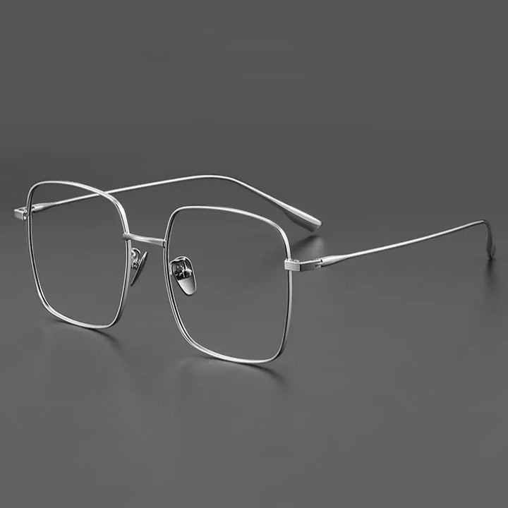Muzz Unisex Full Rim Oversized Square Titanium Eyeglasses 121219 Full Rim Muzz Silver  