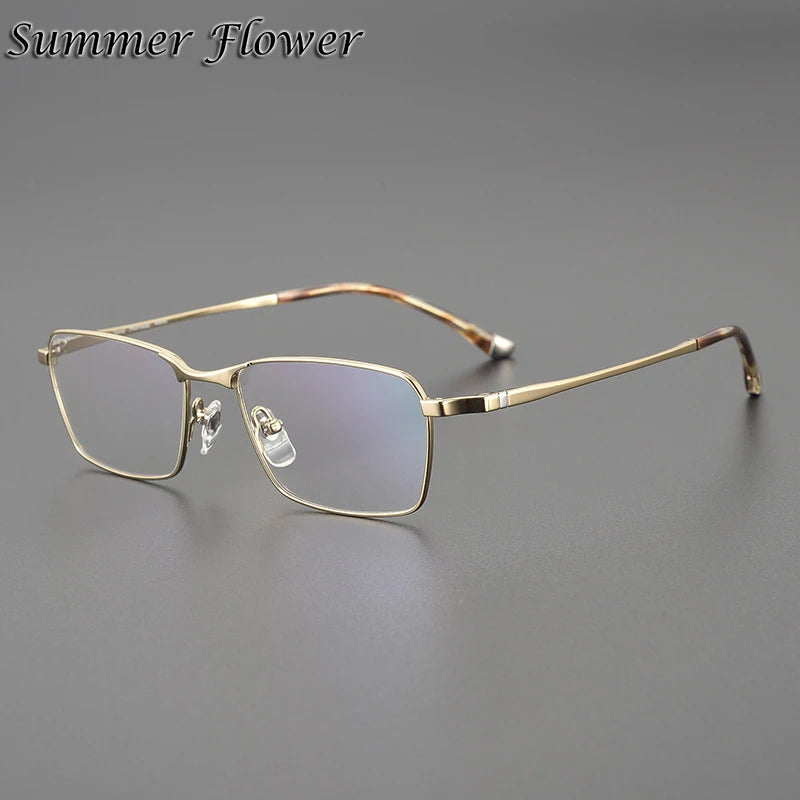 Summer Flower Men's Full Rim Polygon Square Titanium Eyeglasses 15585 Full Rim Summer Flower Gold