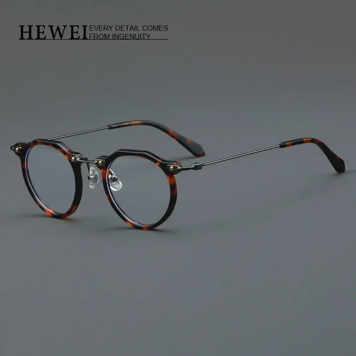 Hewei Unisex Full Rim Flat Top Round Acetate Titanium Eyeglasses 5812 Full Rim Hewei   