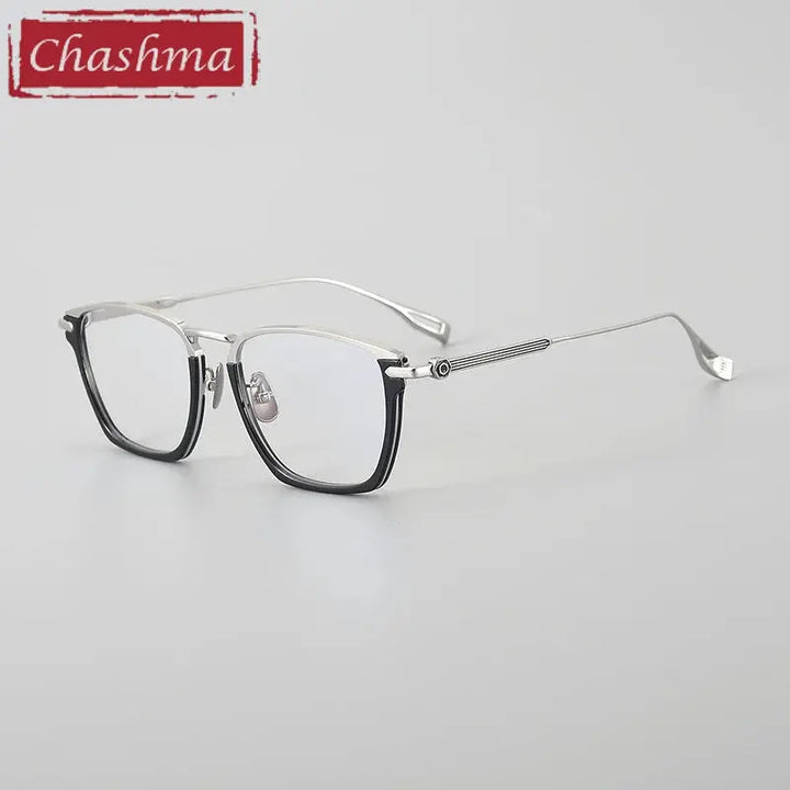 Chashma Ottica Unisex Full Rim Square Acetate Titanium Eyeglasses 240156 FuzWeb