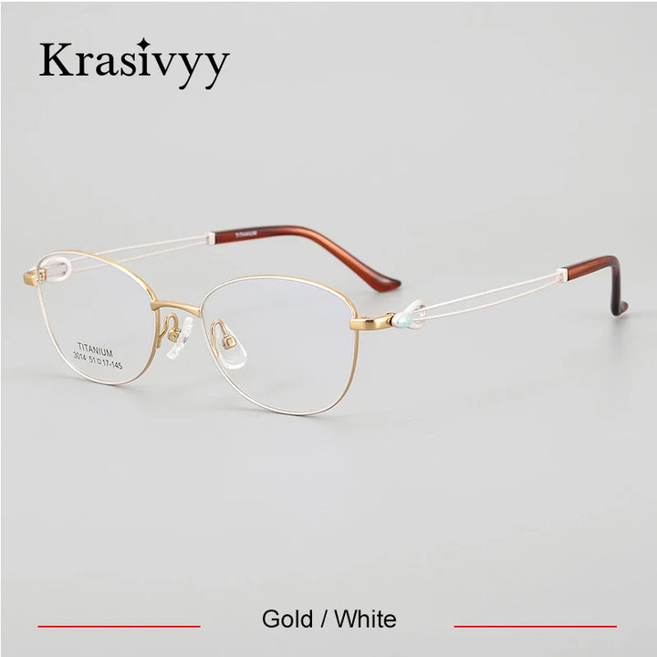 Krasivyy Women's Full Rim Oval Round Square Eyeglasses 443014 Full Rim Krasivyy Gold White  