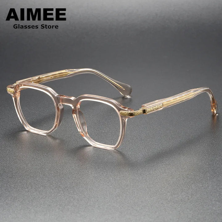 Aimee Unisex Full Rim Polygon Square Titanium Acetate Eyeglasses 85855 Full Rim Aimee Champagne  