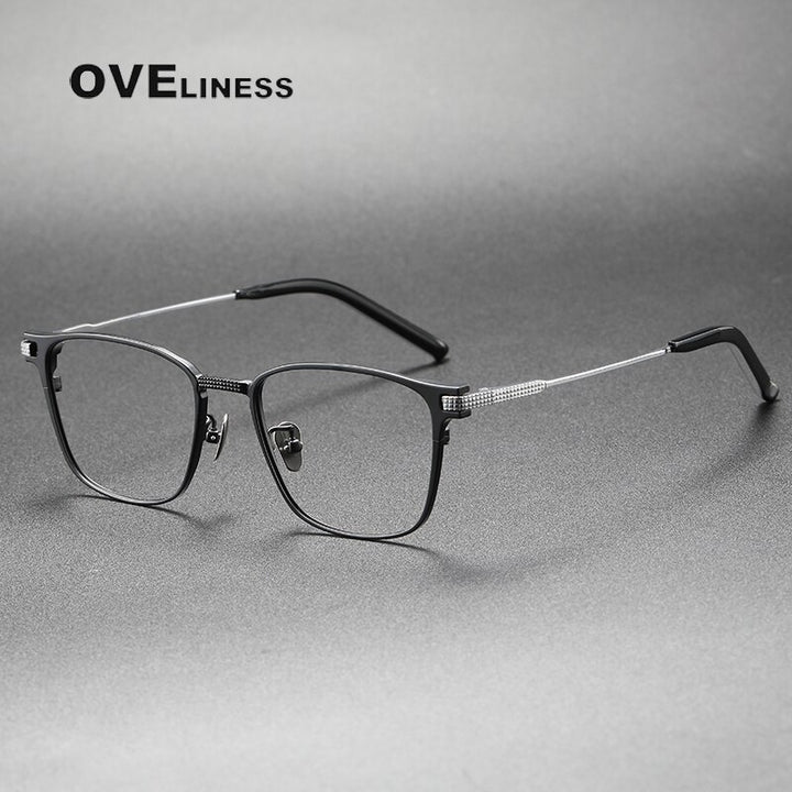 Oveliness Unisex Full Rim Square Titanium Eyeglasses 390 Full Rim Oveliness black silver  