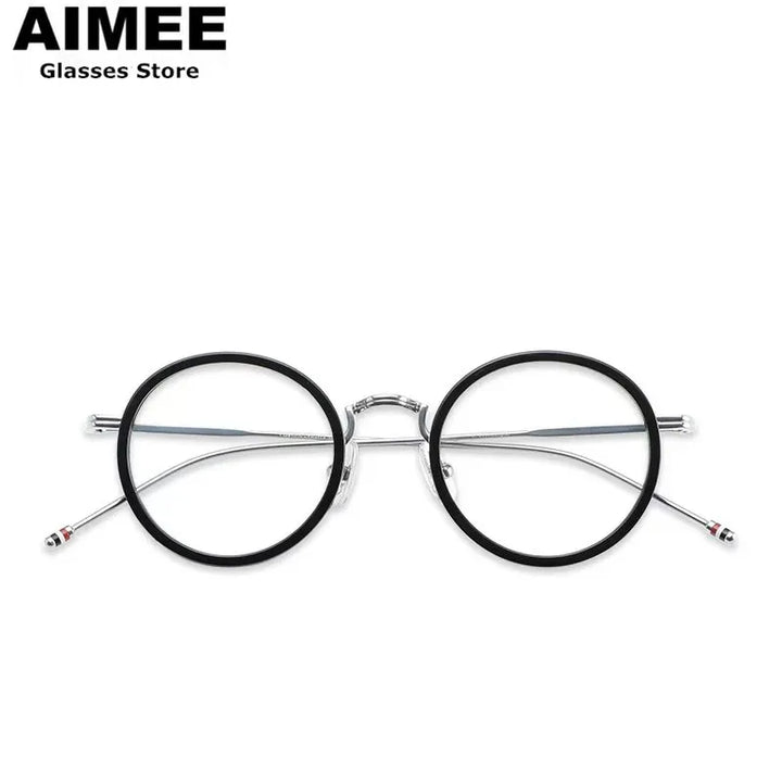 Aimee Unisex Full Rim Round Acetate Titanium Eyeglasses 541906