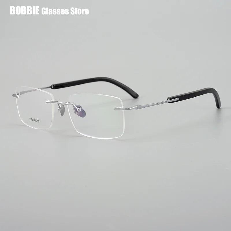 Bobbie Unisex Rimless Square Titanium Horn Temple Eyeglasses 921029