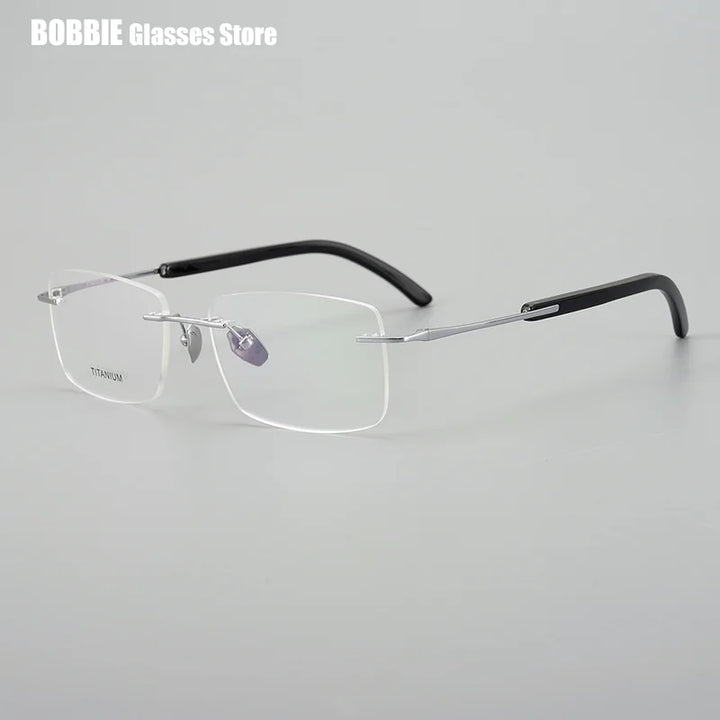 Bobbie Unisex Rimless Square Titanium Horn Temple Eyeglasses 921029