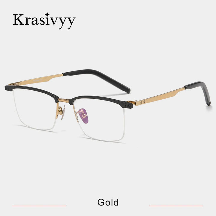 Krasivyy Men's Semi Rim Square Brow Line Titanium Eyeglasses 48751