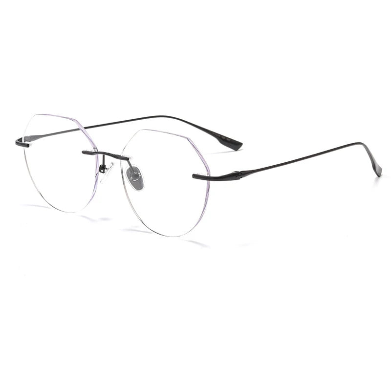 Handoer Women's Rimless Square Flat Top Round Titanium Eyeglasses 3536 Rimless Handoer 1136 black  