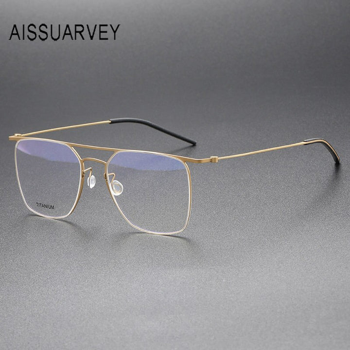 Aissuarvey Men's Full Rim Square Double Bridge Titanium Eyeglasses Full Rim Aissuarvey Eyeglasses Gold CN 