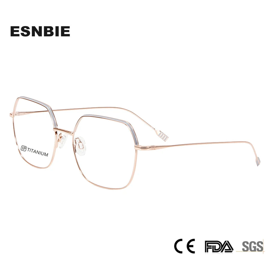 Esnbie Unisex Full Rim Flat Top Square Titanium Eyeglasses 22023 Full Rim Esnbie   