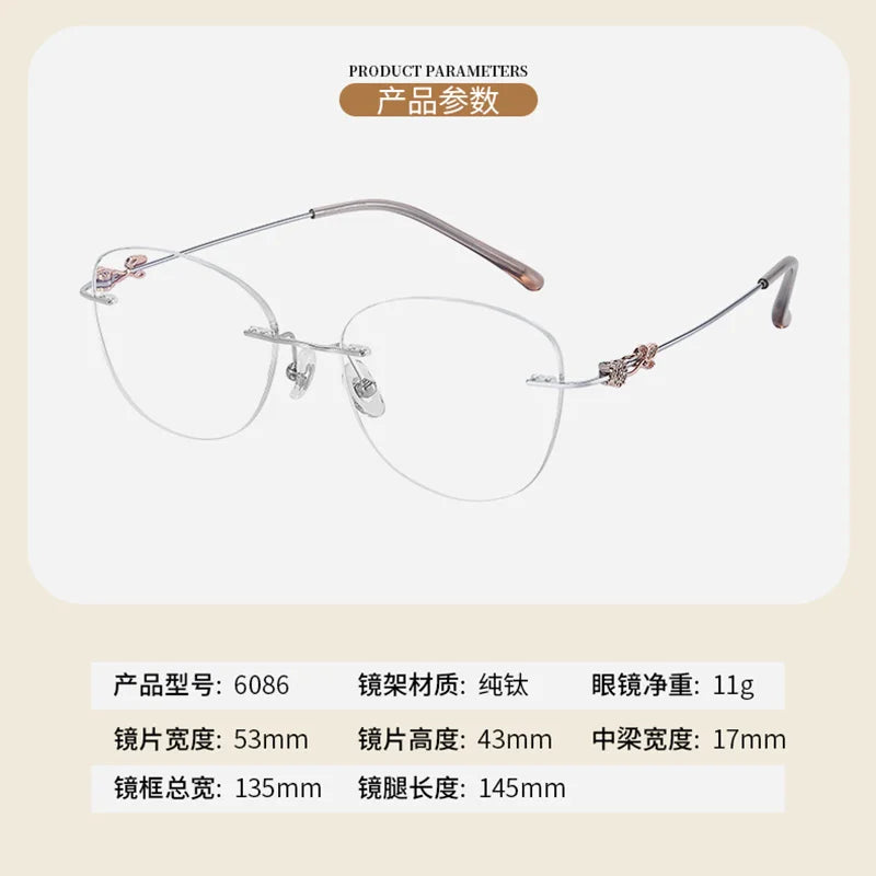 Reven Jate Women's Rimless Oval Cat Eye Titanium Eyeglasses 96086 Rimless Reven Jate