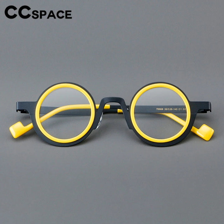 CCspace Unisex Full Rim Round Acetate Alloy Eyeglasses 300832 With Clip Ons CCSpace   