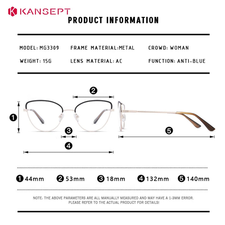 Kansept Women's Full Rim Oval Cat Eye Alloy Reading Glasses 53309