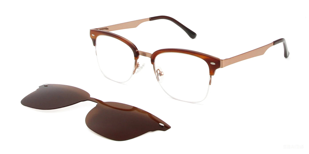 Esnbie Unisex Full Rim Square Alloy Eyeglasses Clip On Sunglasses 718061