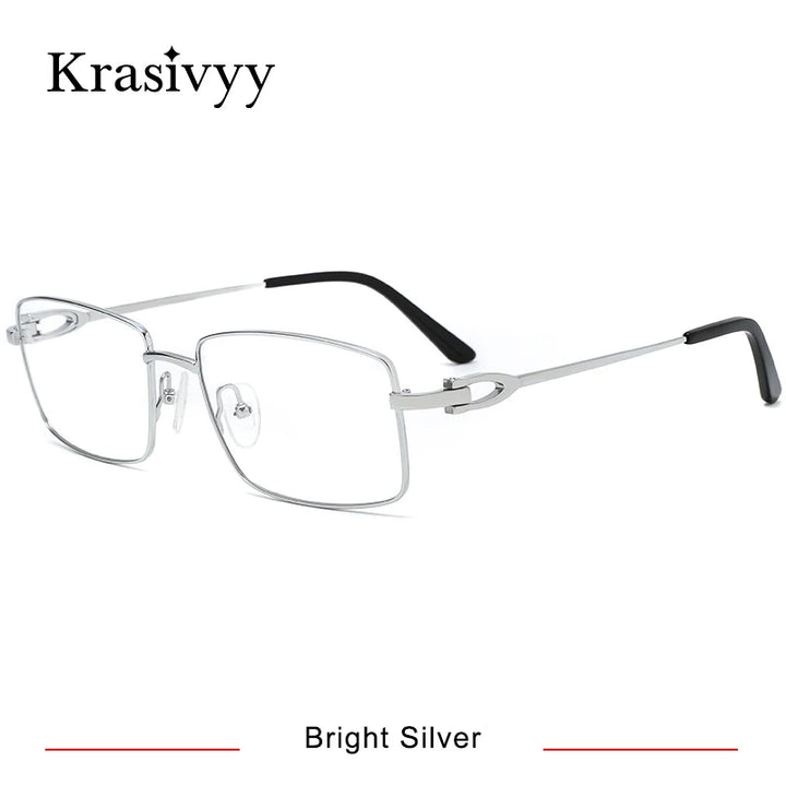 Krasivyy Men's Full Rim Oversized Square Titanium Eyeglasses 20369 Full Rim Krasivyy Bright Silver