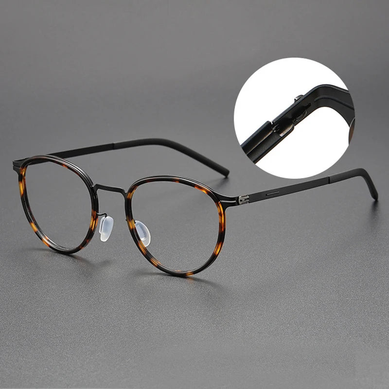 Black Mask Women's Full Rim Round Screwless Stainless Steel Acetate Eyeglasses 1218 Full Rim Black Mask   