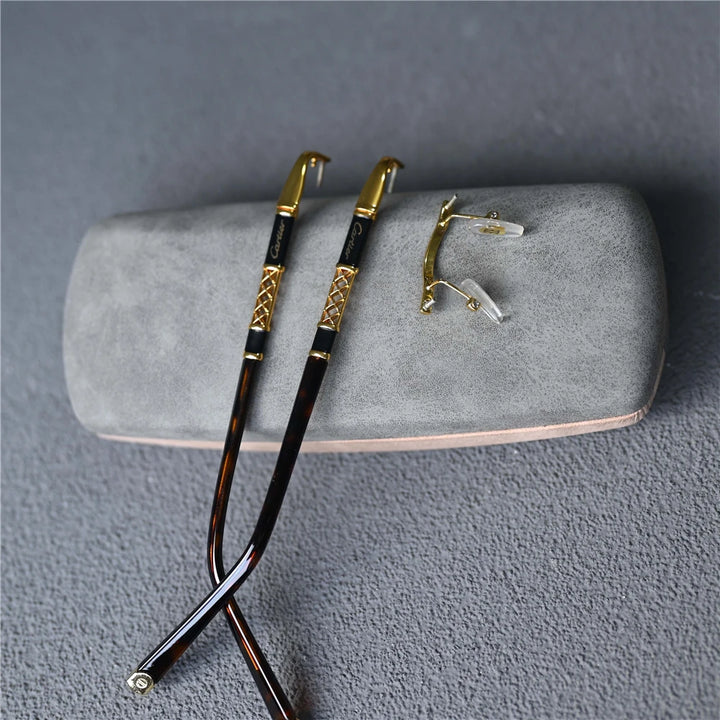 Cubojue Men's Rimless Square Alloy Acetate Eyeglasses 58026 Reading Glasses Cubojue M5 gold