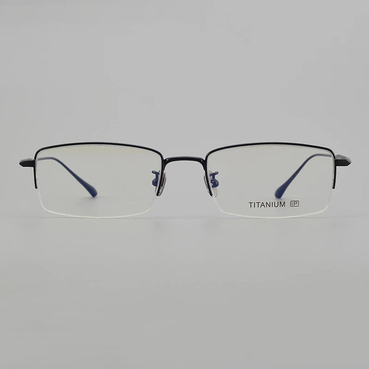 Black Mask Unisex Semi Rim Rectangle Titanium Eyeglasses 14519 Semi Rim Black Mask   