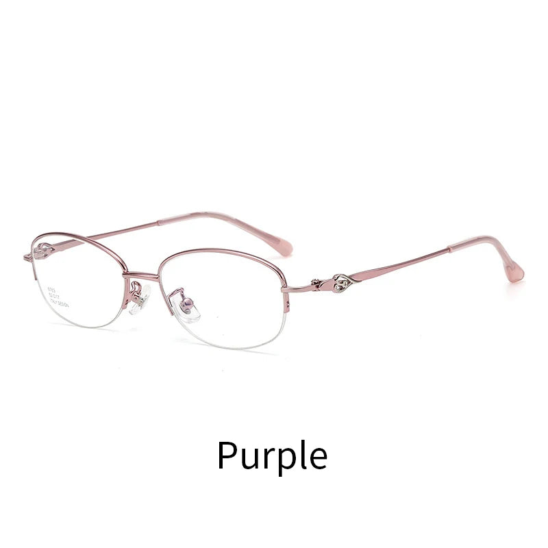 KatKani Women's Semi Rim Oval Alloy Eyeglasses 6769 Semi Rim KatKani Eyeglasses Purple  