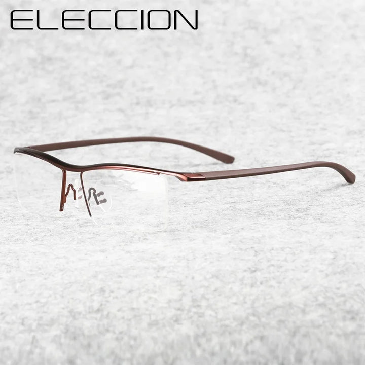 Eleccion Men's Semi Rim Brow Line Titanium Eyeglasses 8189 Semi Rim FuzWeb C3. Brown Frame