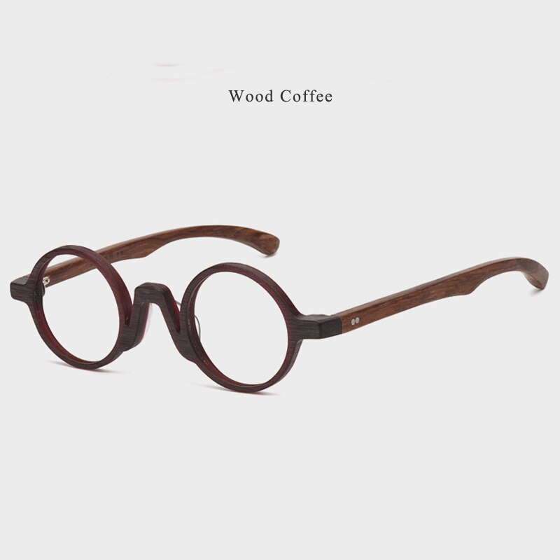 Hdcrafter Unisex Full Rim Round Wood Eyeglasses 5610d Full Rim Hdcrafter Eyeglasses Wood Coffee  