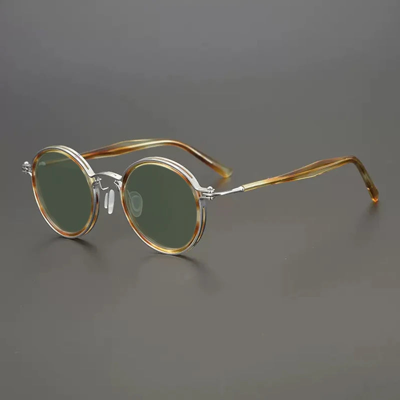 Gatenac Unisex Full Rim Round Polarized Acetate Titanium Sunglasses Mo10  FuzWeb  Flax Green  