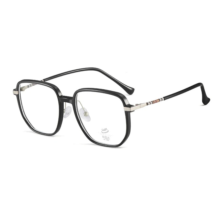 KatKani Women's Full Rim Square Polygonal Tr 90 Eyeglasses 210266 Full Rim KatKani Eyeglasses Black Silver  