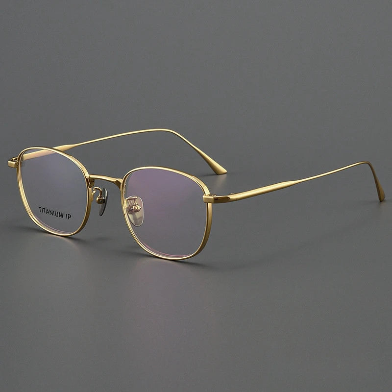 Yimaruili Unisex Full Rim Small Round Square Titanium Eyeglasses Y4921 Full Rim Yimaruili Eyeglasses Gold  