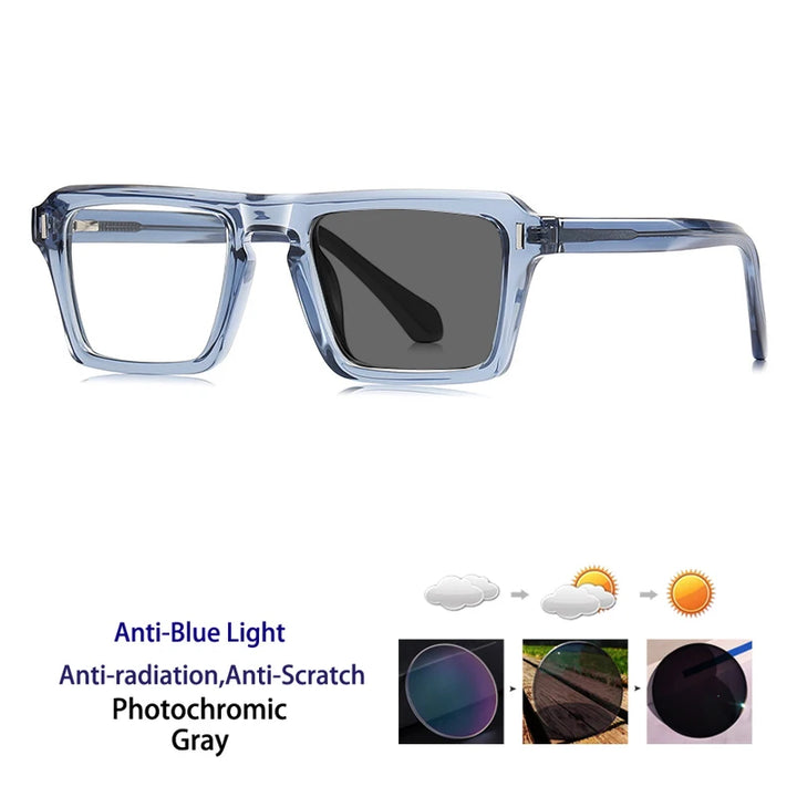 Kocolior Unisex Full Rim Square Brow Line Acetate Photochromic Reading Glasses 511049