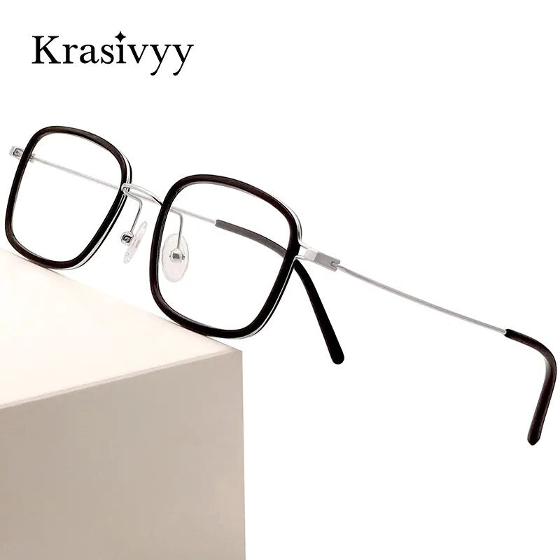 Krasivyy Men's Full Rim Square Tr 90 Titanium Eyeglasses Kr16046 Full Rim Krasivyy   