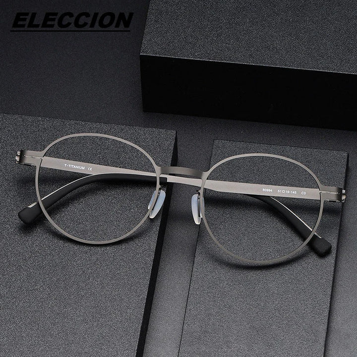 Eleccion Unisex Full Rim Round Screwless Titanium Eyeglasses 80994 Full Rim Eleccion