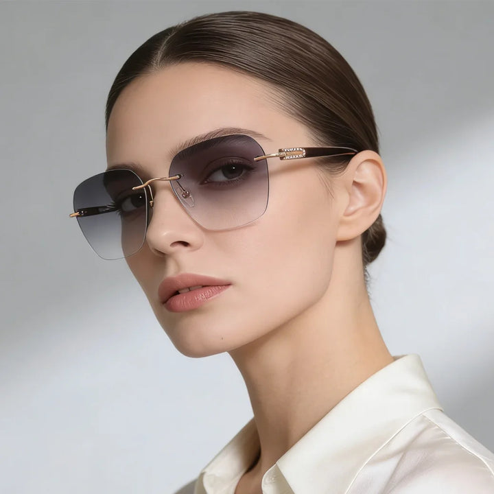 Blackmask Women Rimless Square Titanium Polarized Sunglasses BM-1103S