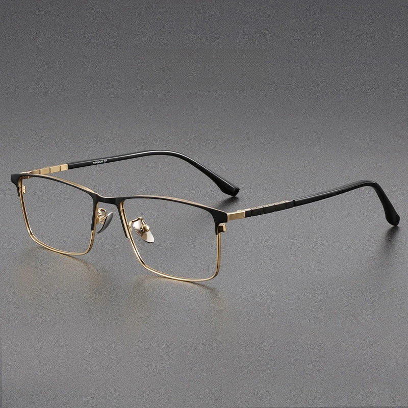 Yimaruili Men's Full Rim Square Titanium Alloy Eyeglasses Y89188 Full Rim Yimaruili Eyeglasses Black Gold  