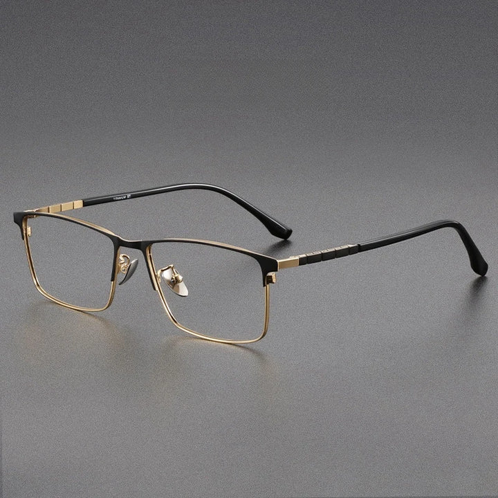 Yimaruili Men's Full Rim Square Titanium Alloy Eyeglasses Y89188 Full Rim Yimaruili Eyeglasses Black Gold  