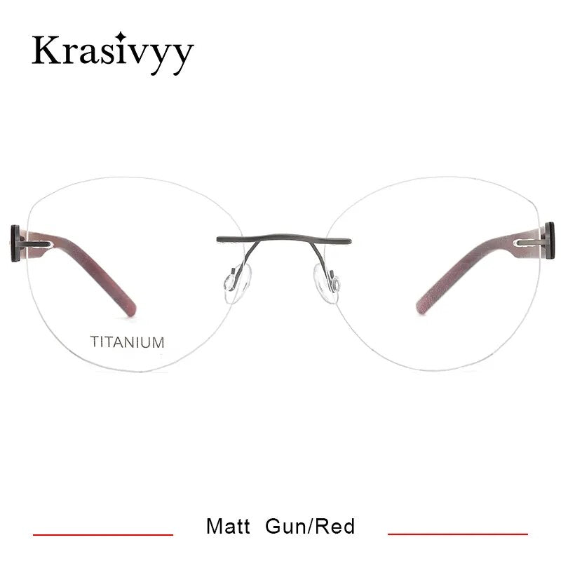 Krasivyy  Women's Rimless Cat Eye Tr 90 Titanium Eyeglasses Kr5535 Rimless Krasivyy Matt Gun Red CN 