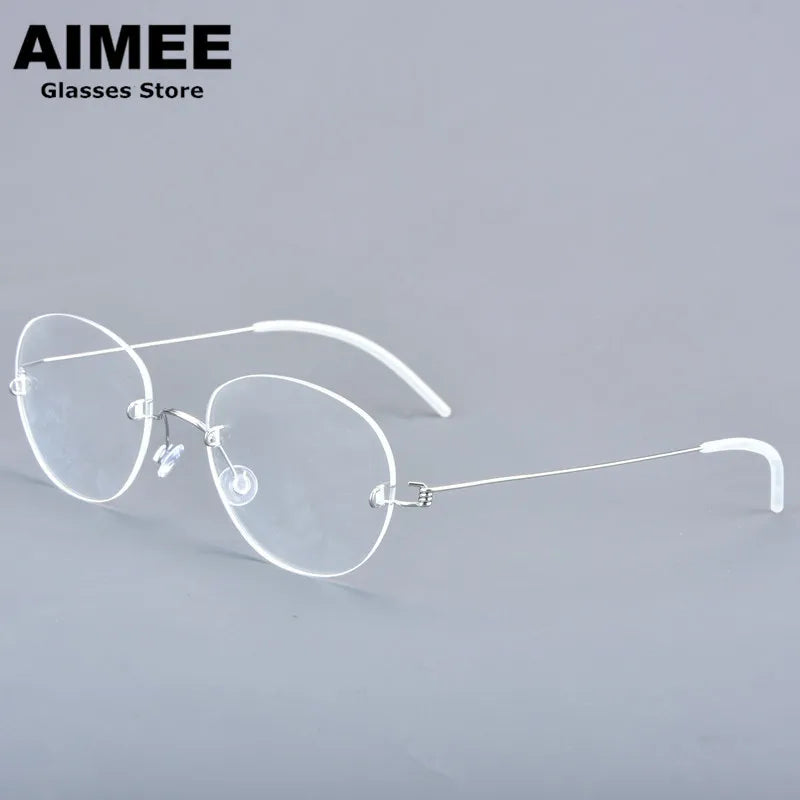Aimee Women's Rimless Small Oval Screwless Titanium Eyeglasses 22421